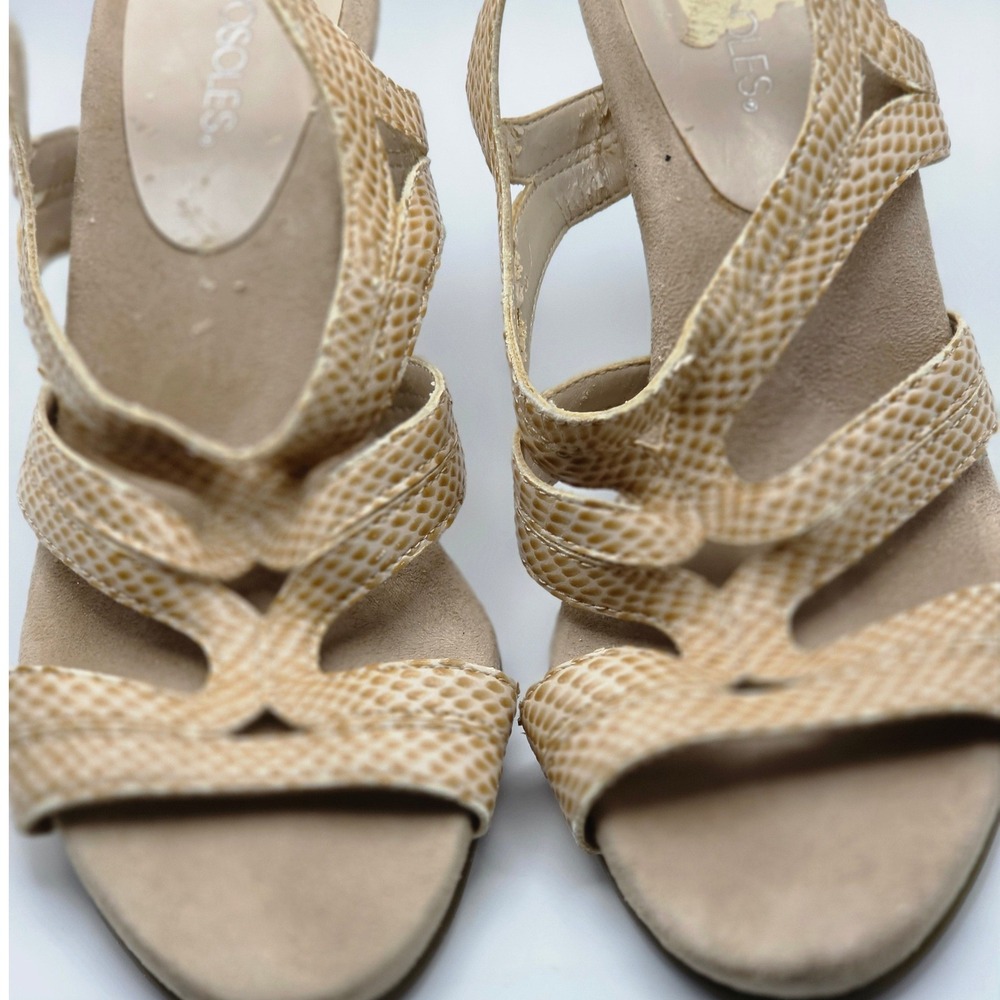 Aerosoles Womens Beige Snakeskin Print Strappy Heeled Sandals Size 9